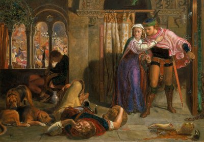 De vlucht van Madeline en Porphyro tijdens de dronkenschap van het feest (De vooravond van Sint Agnes) door William Holman Hunt